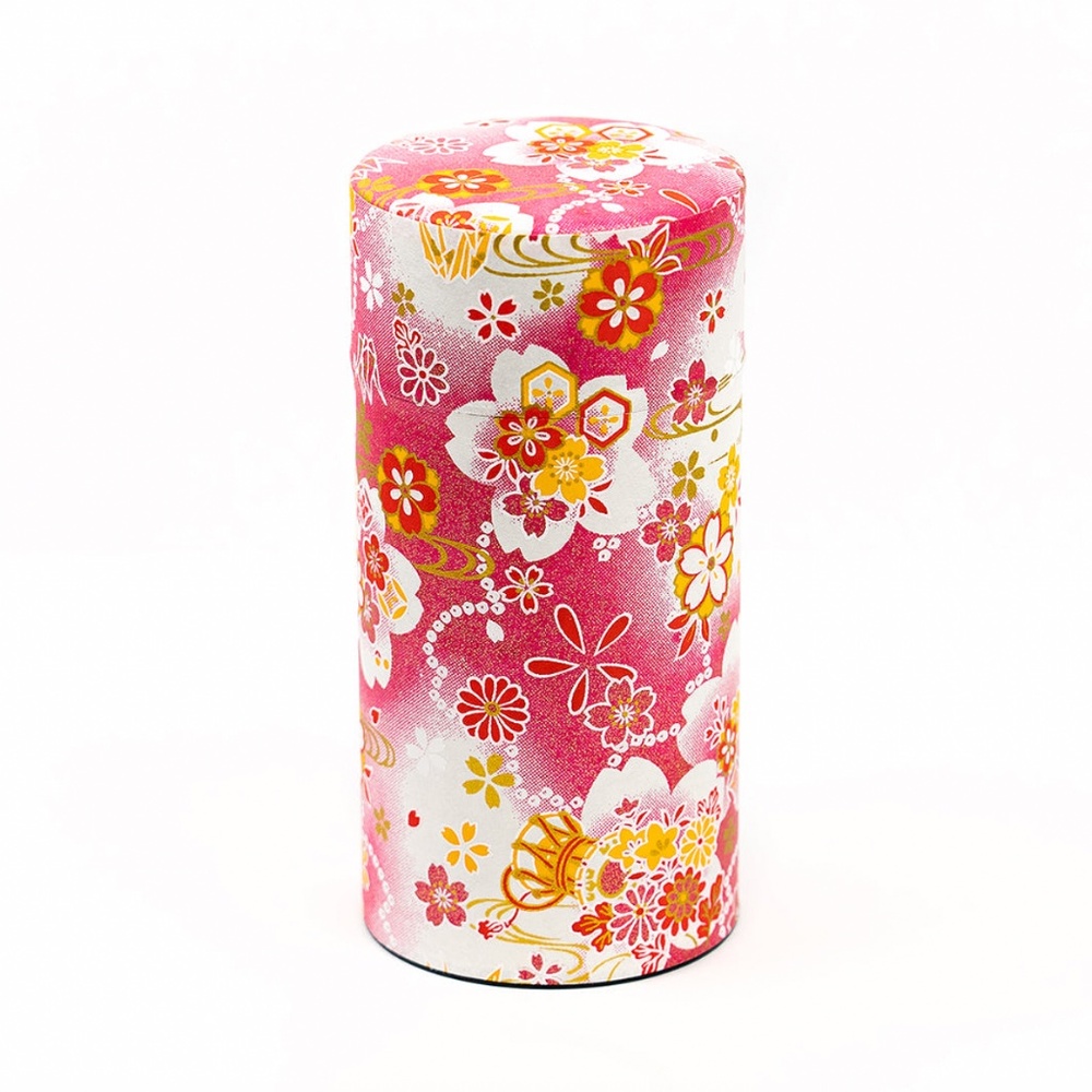 Beautiful Japanese Tea Canister, Pink Shimmer Flowers